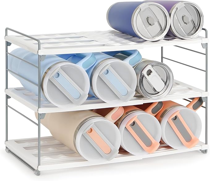 Upgraded Large Expandable Water Bottle Organizer Designed for 40 oz Stanley, Owala & Yeti Tumblers, Adjustable Storage Rack for Travel Mug Cabinet, Pantry, and Kitchen Organizer, Fits 20/30 oz Bottles