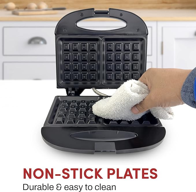 Elite Gourmet Maxi-Matic Electric Nonstick Belgian Waffle Iron Snack Maker Machine, Breakfast, Sandwiches, Compact & Portable, 2 Slice, Black