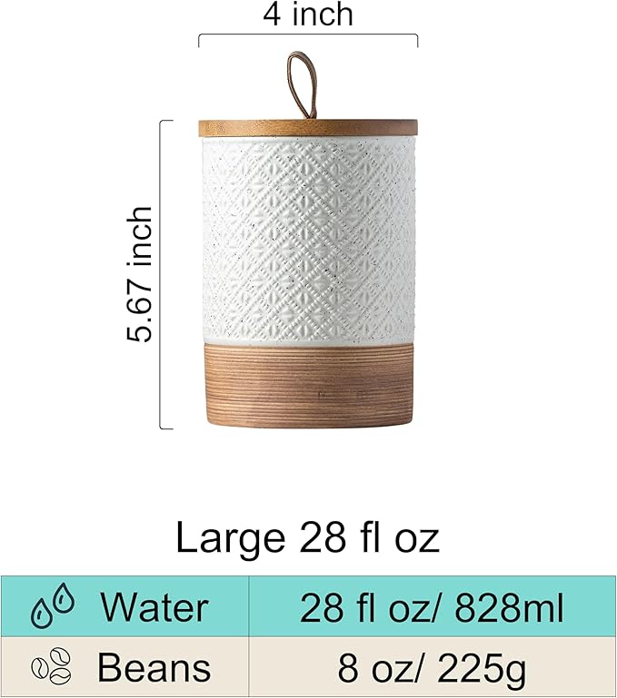 Miamolo Large Coffee Containers with Lids, Ceramic Coffee Canister Kitchen Food Storage Cookie Jars with Airtight Lid for Spice Sugar Tea Candy, Stackable Decorative Jars for Counter - White 28 fl.oz