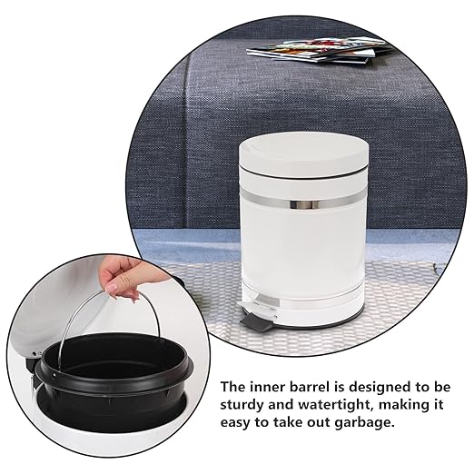 Roman Pattern Round Step Trash Can with Lid, 12l Foot Pedal Garbage Bin for Home Bathroom Kitchen, Steel Wastebasket with Covered Lid for Office and Bedroom Use