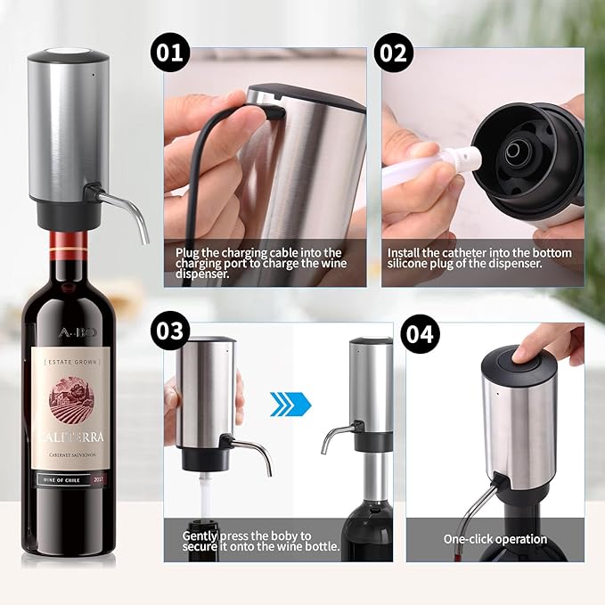 Wine Aerator Electric Wine Decanter Automatic Wine Aerator,Wine Dispenser Wine pourer with Rechargeable for Christmas, parties, weddings, dates (Black)