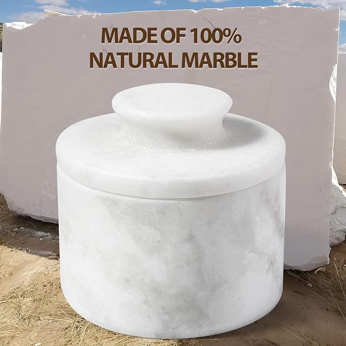 Koville White Marble Butter Keeper Handmade French Butter Holder For Kitchen Counter Decor, Stone Butter Dish Butter Container & Crock for Kitchen, Handmade Butter Crock For Spreadable Butter Ideal