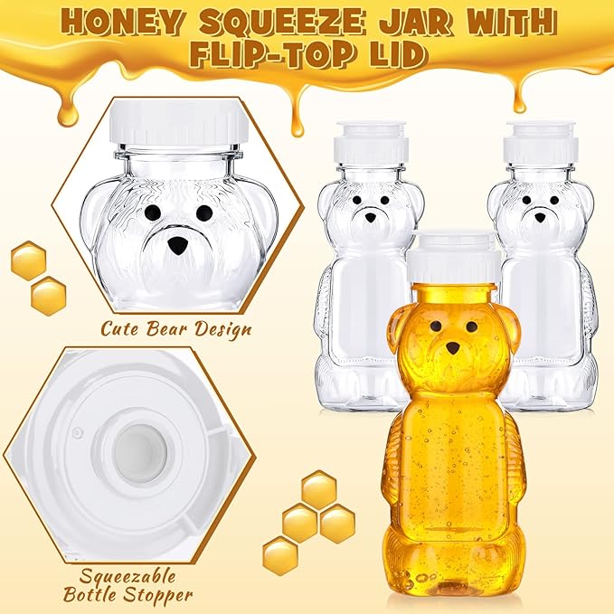 Thenshop 36 Pcs 8 oz Honey Jar Plastic Empty Bear Bottle Dispenser Clear Transparent Honey Containers Bear Cup Squeeze Bottle with Flip Top Lid for Storing Dispensing(White Lid)