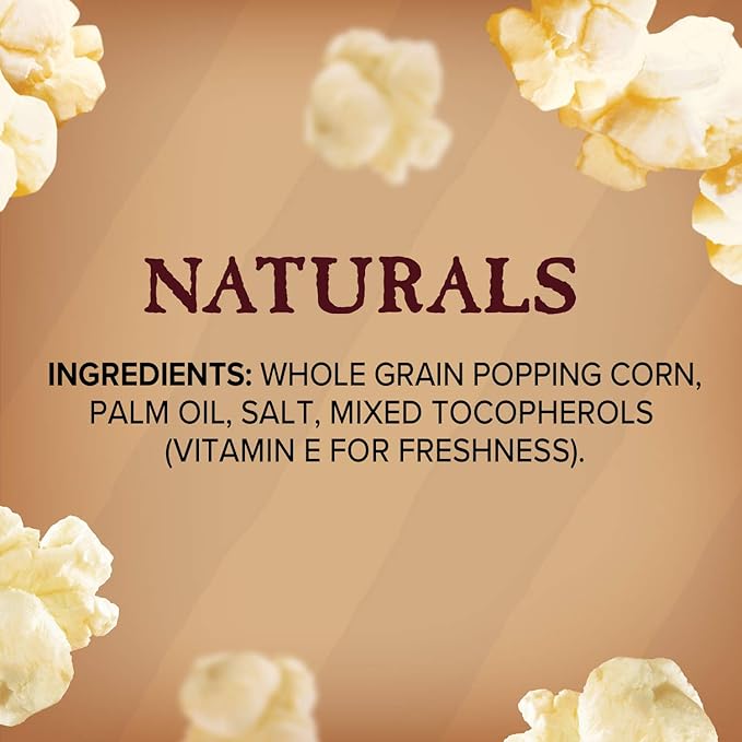 Orville Redenbacher’s Microwave Popcorn, Naturals Simply Salted Popcorn, 3g Fiber Per Serving, 3.3 oz., 6-Count (Pack of 2)