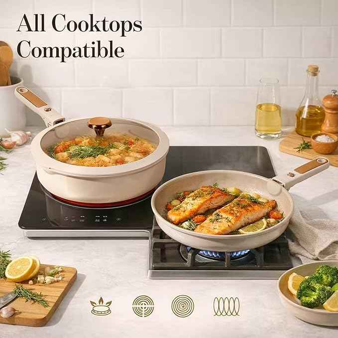 CAROTE 18Pcs Ceramic Cookware Set with Detachable Handle, Pots and Pans Set Non Stick, Non Toxic Cookware Set Removable Handles, Induction Kitchen Cookware Sets, Dishwasher/Oven Safe