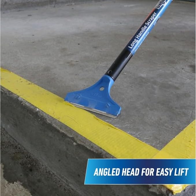 Unger Professional Long Handle Floor Scraper Tool with 4ft (48”) Handle, Reversible Blade Tool for Cleaning Concrete, Linoleum Flooring, Vinyl, Tile, High-Gloss, Marble