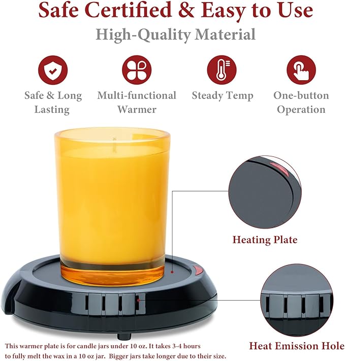 Large Candle Warmer Wax Melter, Warmer Plate for Candle Jar, Wax Cubes Melter, Warmer Plate, Electric Coffee Mug Warmer, Tea or Various Beverages Warmer, for Home, Office Desk, etc, Best Gift(Black)
