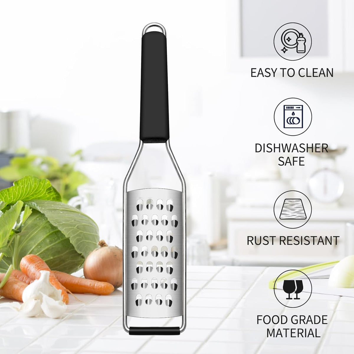 Cambom Cheese Grater Vegetable Shredder & Citrus Zester Lemon Zester for Parmesan Cheese, Vegetables, Zucchini, Nutmeg, Chocolate, Lemons, Hand Held Shredder Graters Stainless Steel Extra Coarse Blade