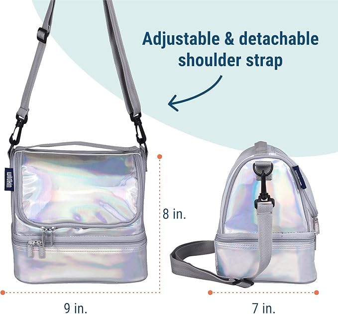 Wildkin Kids Two Compartment Insulated Lunch Bag – Keeps Food Hot or Cold, Easy-Clean Lining, Leak-Resistant & BPA-Free – Boys & Girls, Ideal for School, Travel & Daycare – Holographic