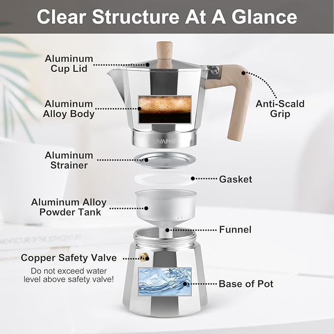 Sivaphe Aluminum Moka Pot Stovetop Espresso and Coffee Maker and French Press Coffee/Tea Maker with Bamboo Lid and Hand