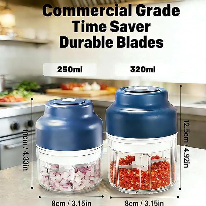 Electric Garlic Chopper Mini, Upgraded Rechargeable Veggie Chopper With Storage and Cover, One-Touch Food Processor with 4 Stainless Steel Blades for Onion Meat Chili Ginger (Green, 320ml)