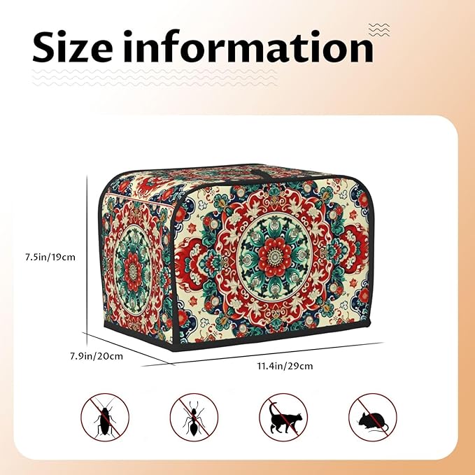 Traditional Retro Pattern Toaster Cover 2 Slice, Cute Rural Bread Machine Cover, Washable Dust-Proof Cover for Kitchen Small Appliance Cover,with Top Handle