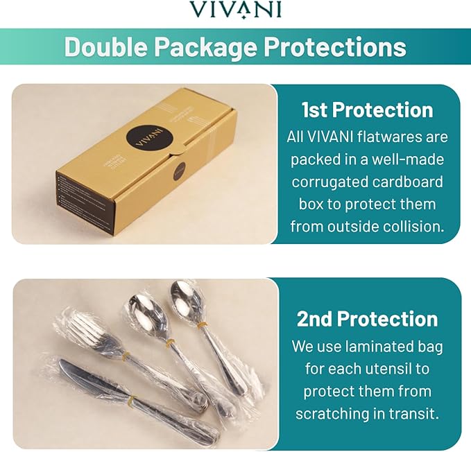 VIVANI 40 Piece Champagne Gold Silverware Set for 8, 18/0 Stainless Steel Flatware Set with Advanced PVD Coating, Dishwasher Safe Cutlery Set for Everyday Home Kitchen and Apartment