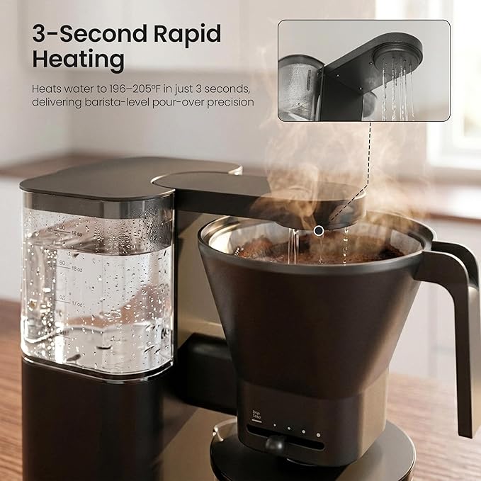 Kismile SCA-Certified 8 Cup Drip Coffee Maker, Pour Over Coffee Machine with 3s Instant Heat 197–205℉, Adjustable Flow Control, Removable Water Tank, Deep Cold Brew & 40 Min Keep Warm