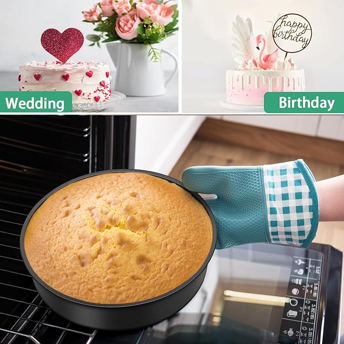 TeamFar 8 Inch Round Cake Pans, Round Baking Layer Cake Pan Set of 3, with Non-Stick Coating Stainless Steel Core for Birthday, Party, Wedding, Healthy & Heatproof, Release Easily & Easy Clean