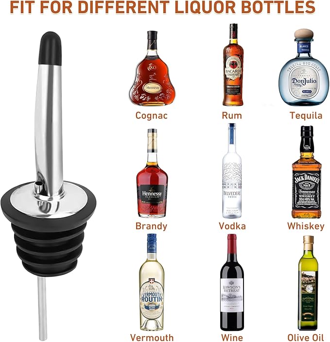 96 PCS Liquor Bottle Pourers, Stainless Steel Liquor Pour Spout, Olive Oil Spout, Bar Bartender Bottle Pourers for Alcohol with Rubber Dust Caps, Tapered Spout