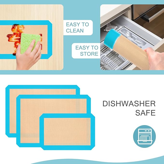 Silicone Baking Mat, Reusable Silicone Mats for Baking Set of 3, Non-Stick Baking Supplies for Pastries, Cookies, Macaroons, Bread