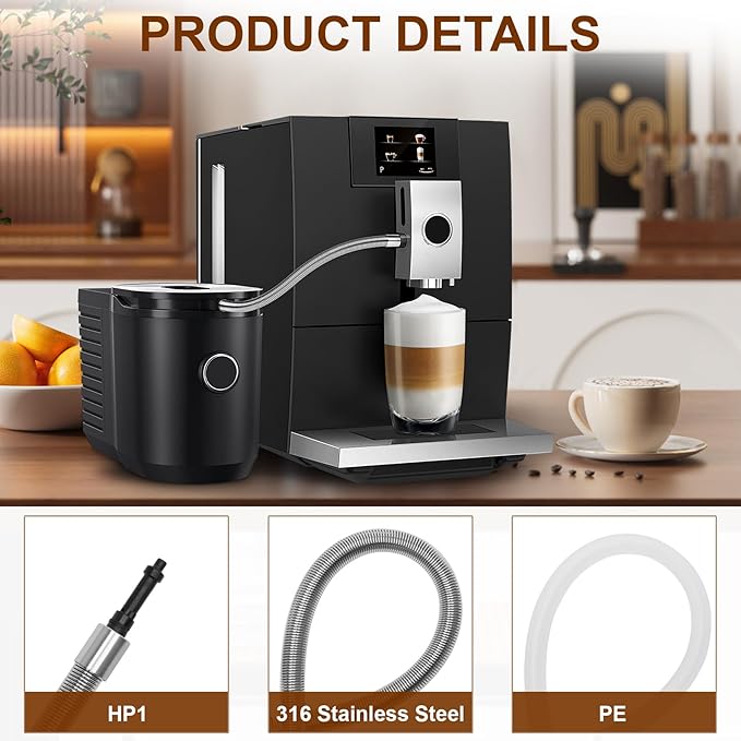 Stainless Steel Milk Pipe Casing with HP1 Adapter, Compatible with Jura Coffee Machine Models:WE8, ENA 8, Micro 90, E6, D6,E6 (CNC),E6 (INTC),E8 (2015)