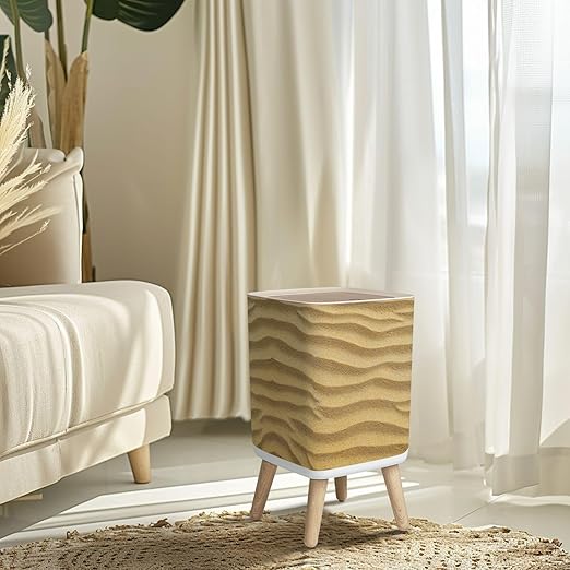 Small Trash Can with Lid Waves Sand Wastebasket with Press Cover Dog Proof Garbage Can Waste Bin for Kitchen Bathroom Nursery 2.6 Gallon