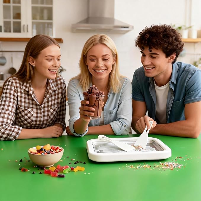 Rolled Ice Cream Maker, New Homemade Ice Cream Roller Maker, Instant Ice Cream Maker, DIY Fun Family Activity Rolled Ice Cream Tray for Yogurt, Sorbetand and Gelatod with 2 Scrapers(White)