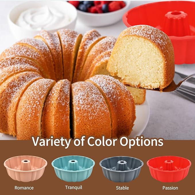 PADELE 2 Pack Silicone Cake Pan Nonstick,10 Inch, Silicone Cake Molds,Pound Cake Pan, Baking for Jello,Gelatin,Cake,Brownie and Bread (Grey+Grey)
