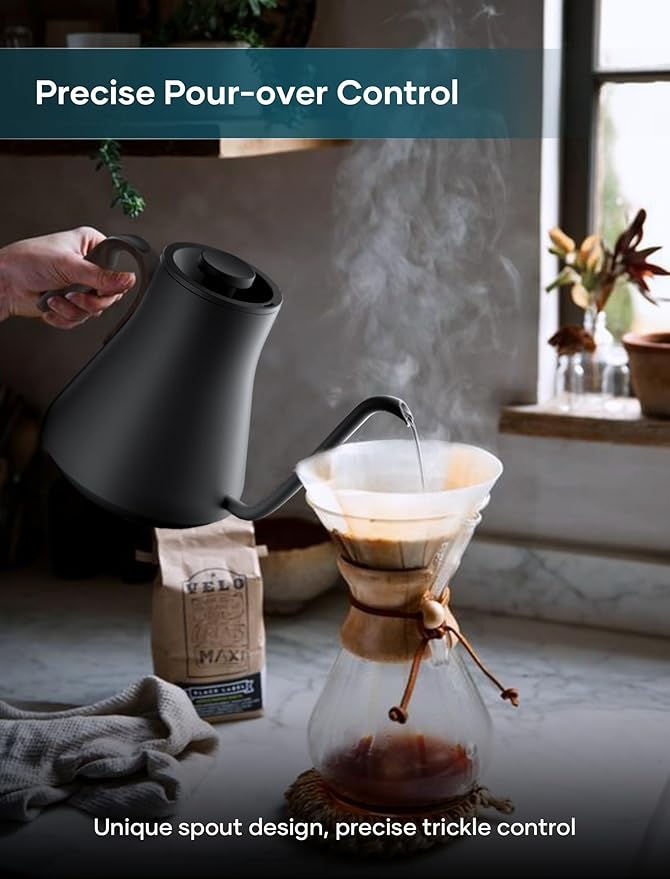 Electric Kettles, INTASTING Gooseneck Electric Kettle, ±1℉ Temperature Control, Wooden Accents, Stainless Steel Inner, Quick Heating, for Pour Over Coffee, Brew Tea, Boil Hot Water, 0.9L Black