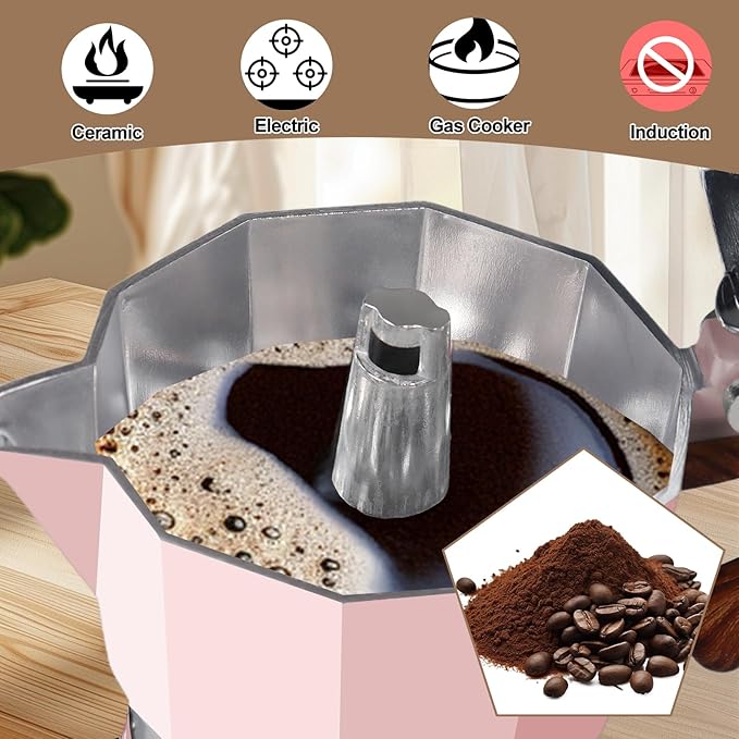 Aluminum 12 Cup 600ml Moka Pot Express Coffee Maker Stovetop Espresso Colorful Coffeemaker Italian Classic Style Brewing Greca Cafe Mocha Machine for Cafeteras Lover Camping Travel and Home Use 20oz