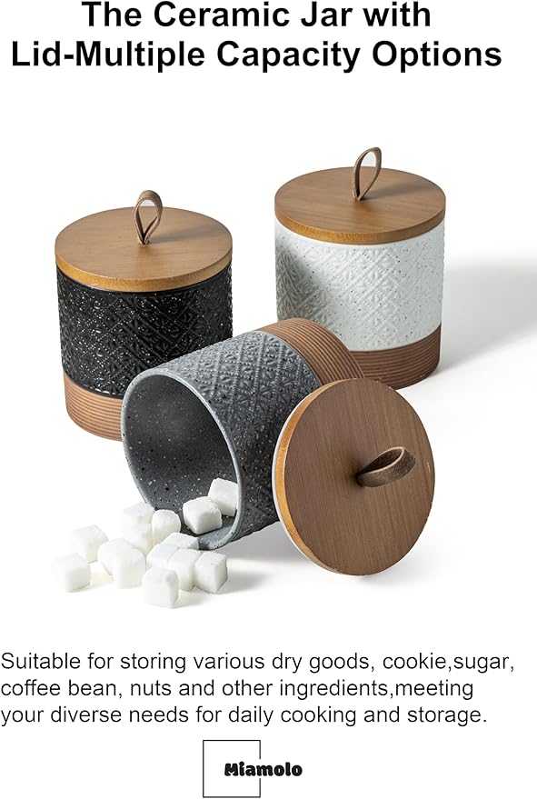 Miamolo Ceramic Jar with Lid, Coffee Canisters with Airtight Lids Kitchen Food Storage Container for Spice Loose Leaf Tea, Small Decorative Jars for Countertop Coffee Bar Accessories - White 20 fl.oz