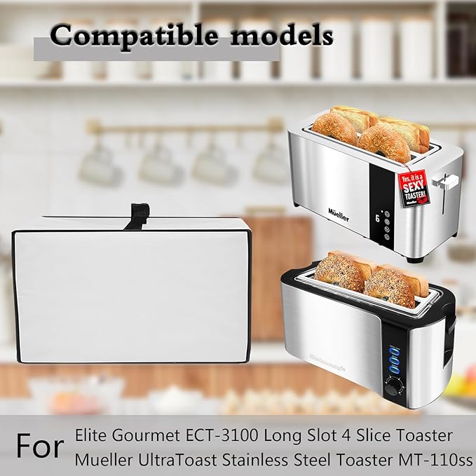 Toaster Cover Heavy Duty Heat-Resistant Waterproof Protective Cover Case Compatible with Mueller UltraToast Toaster 4 Slice MT-110ss/Elite Gourmet ECT-3100 Long Slot 4 SliceToaster (Grey)