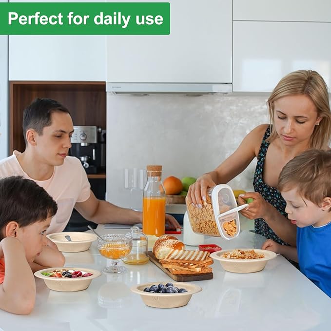 Compostable Paper Bowls 12 oz, 200 Pack Bowls Disposable Heavy Duty, Microwavable Eco-Friendly Biodegradable Bowl for Snacks, Milk, Cereals, Soup, Natural Brown