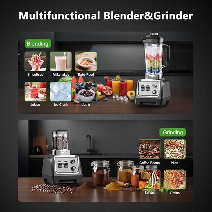 H-Duka 1800W Blender for Smoothies, 70oz Pitcher & 20oz Grinder, 28000 RPM High Speed Countertop Blender for Kitchen for Ice Crushing, Frozen Fruits & Nut Butter, 1-5 Min Timer, Multiple Speeds