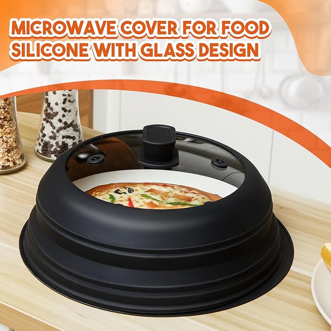 5 Pcs 10.8 Inch Microwave Splatter Cover Collapsible Microwave Cover for Food with Silicone Round Kitchen Mat and Silicone Grip Handle Set for Prevents Splatters & Ensures Even Heating