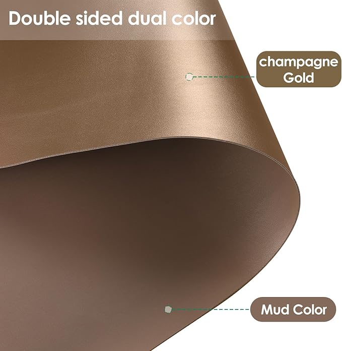 Leather Desk Mat,1.8mm Thick,12x60 Inch Desk Cover,Gold Desk Mat,Desk Protector Mat,Dresser Cover Top,Dresser Top Cover,Dresser Top Protector(Mud Color+Champagne Gold,12×60)