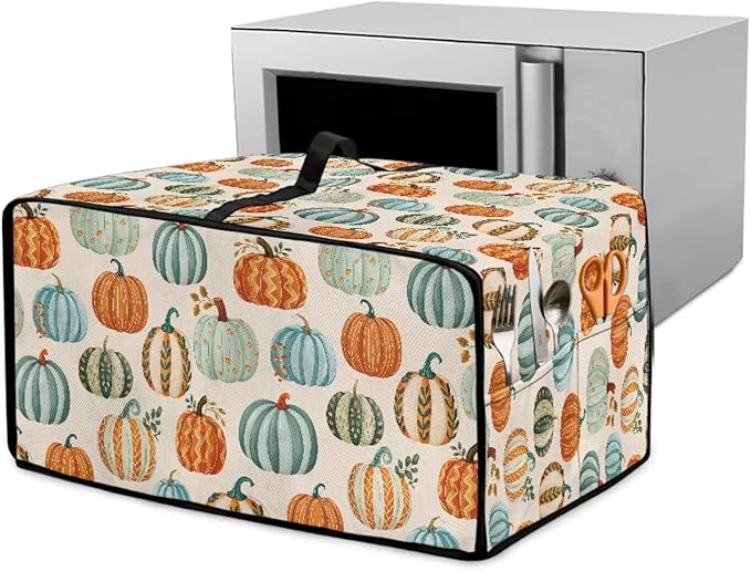 Toaster Oven Dust Cover Dustproof Smart Oven Air Fryer Microwave Cover with Side Pockets, Electric Appliance Protector for Kitchen, S, Pumpkin Pattern