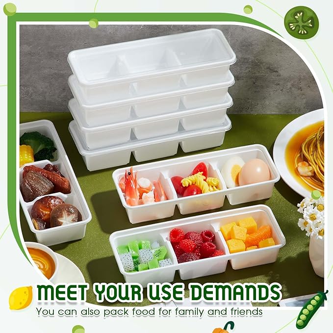 Hushee 50 Pack 17 oz Small Meal Prep Containers with 3 Compartments Snack Containers with Lid Disposable Plastic Bento Box Travel Lunch Food Boxes Stackable for Office Picnic (White)