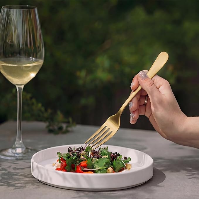 LIANYU 20 Piece Matte Gold Silverware Set, Stainless Steel Gold Flatware Cutlery Set for 4, Fancy Kitchen Utensil Tableware for Home Restaurant Party, Satin Finish, Dishwasher Safe