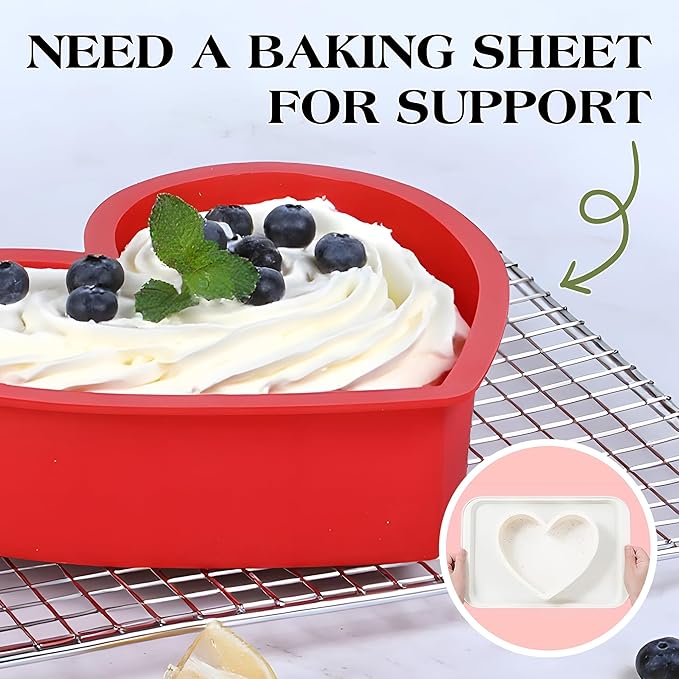3 Pcs Silicone Heart Shaped Cake Pans 10 Inch 8 Inch 6 Inch Mini Small Large Heart Cake Pan Set Nonstick Silicone Heart Molds for Baking (Red)