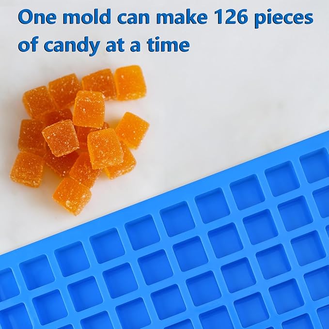 Sakolla 2 Pack Square Silicone Candy Molds, Nonstick 126 Cavity Mini Silicone Molds for Chocolate, Hard Candy, Gummy, Ice Cubes, Ganache (Blue)