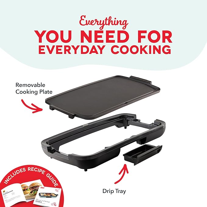 Dash Deluxe Everyday Griddle - Electric Griddle with Removable Plate - Nonstick, Easy-Clean Surface & Anti-Slip Base - Recipe Book Included - Navy