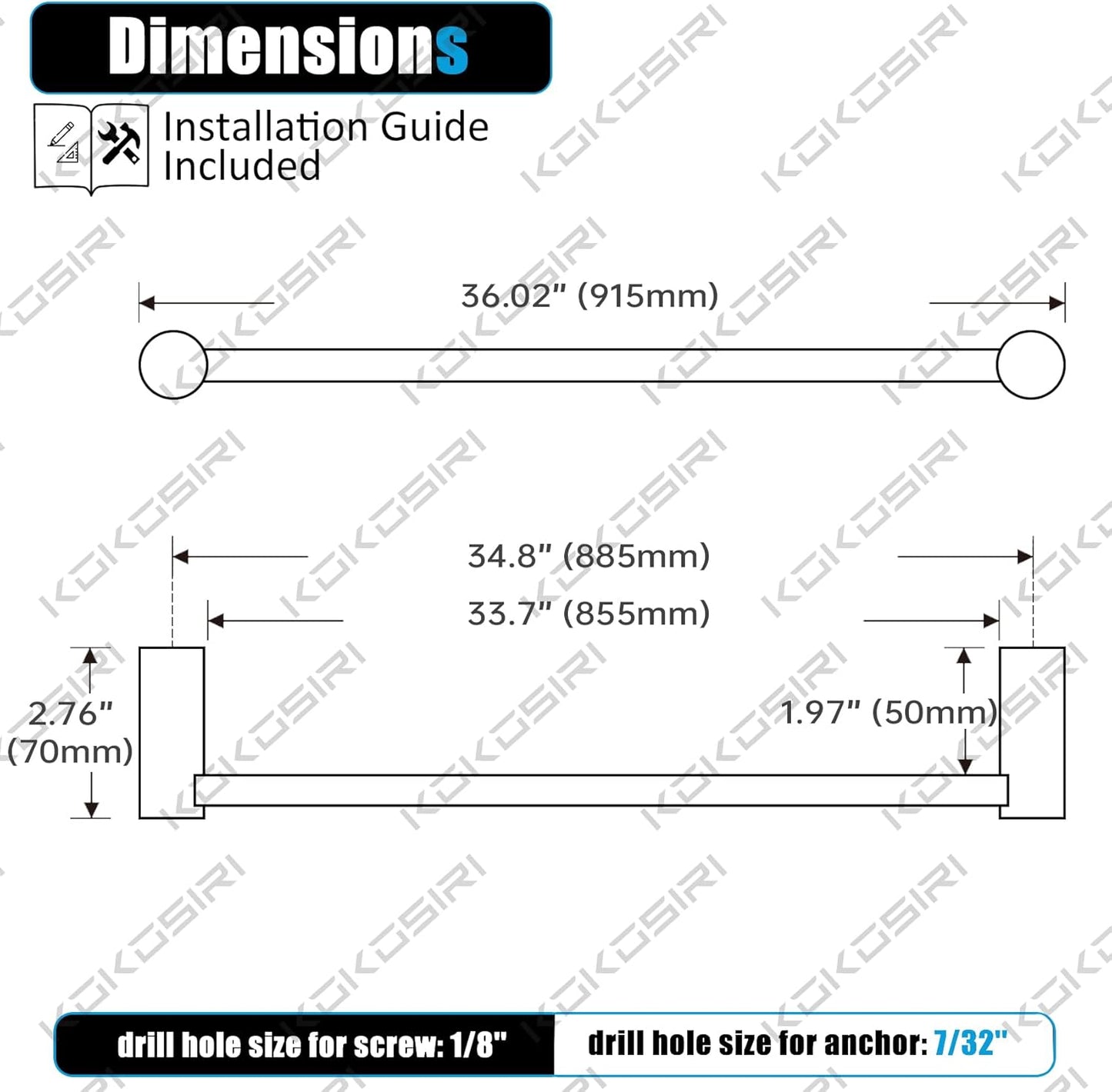 KOKOSIRI Towel Bars Oil Rubbed Bronze for Bathroom Wall Mounted 36-Inch Bath Towel Holder Single Rod Stainless Steel Bathroom Hardware, B4007ORB-L36