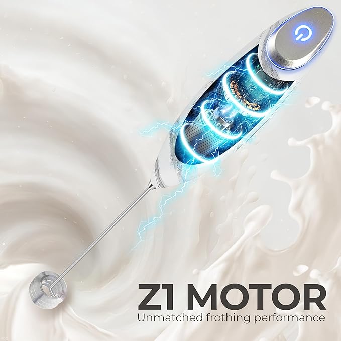Zulay Kitchen Patented Tornado Triple Whisk Milk Frother with 4 Duracell Batteries – Handheld Foam Maker for Coffee, Lattes, Matcha & Hot Chocolate – Rich, Creamy Froth in Seconds - Marble