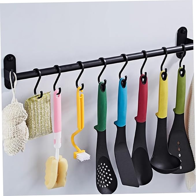 Kitchen Utensil Hanger, Wall Mounted Kitchen Rail with 8 Sliding Hooks, Heavy Duty Aluminum Hanging Utensil Holder for Pot Pan Mugs SpoonsKitchen Hanger