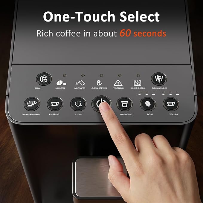 Kndko Automatic Espresso Machine, 20 Bar Coffee Maker with Grinder and Milk Frother Steam Wand, All-in-One Grind and Brew Coffee Maker, Auto Self-Cleaning, Cappuccino & Barista-Style