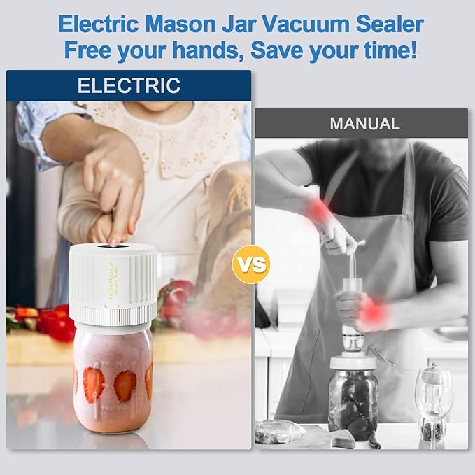 LOVE MOMENT Electric Mason Jar Vacuum Sealer Kit for Wide Mouth and Regular Mouth Mason Jar - White