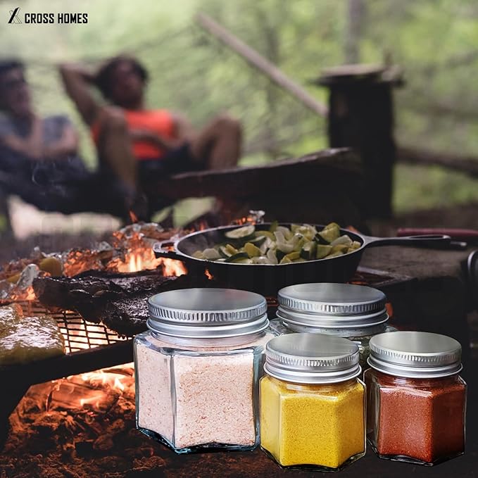 Magnetic Spice Jars Combo Pack 29 Pack (9 Large 4 oz + 20 Small 2 oz) Refrigerator Hexagon Glass Spice Jar Magnetic Lid Shaker Spice Labels Magnetic Glass Spice Container for RV Kitchen Fridge Cabinet