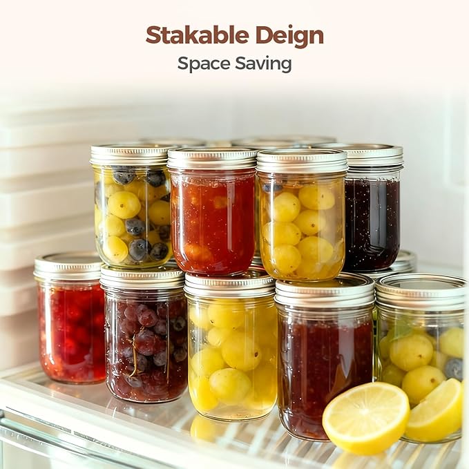 ComSaf Small Mason Jars 8 oz 6Pcs, Half Pint Regular Mouth Mason Jar with Lids and Seal Bands, Glass Canning Jars for Jam, Jelly, Spice, Meal Prep, Honey, Shower Wedding Favors, DIY Candles Decor