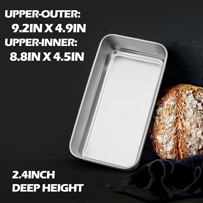 Leonyo 2 Pack Loaf Pans for Baking Bread, 9x5IN Stainless Steel Loaf Pans for Homemade Bread, Meatloaf, Bananas, Brownies, Lasagnas, Dishwasher Oven Safe