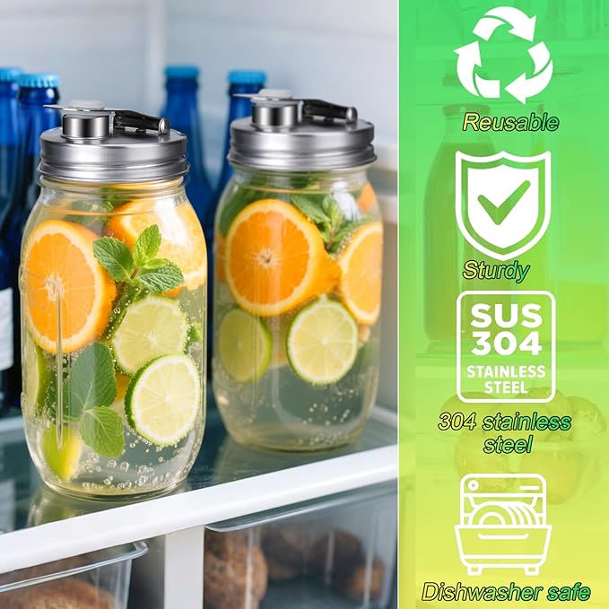 Mason Jar Pour Spout Lid Stainless Steel, Regular Mouth Pour Spout Flip Cap Lids for Mason Jars, Anticracking Leak Proof Seal Cover Airtight for Drinking Salad Dressing & Food Storing(4PCS)
