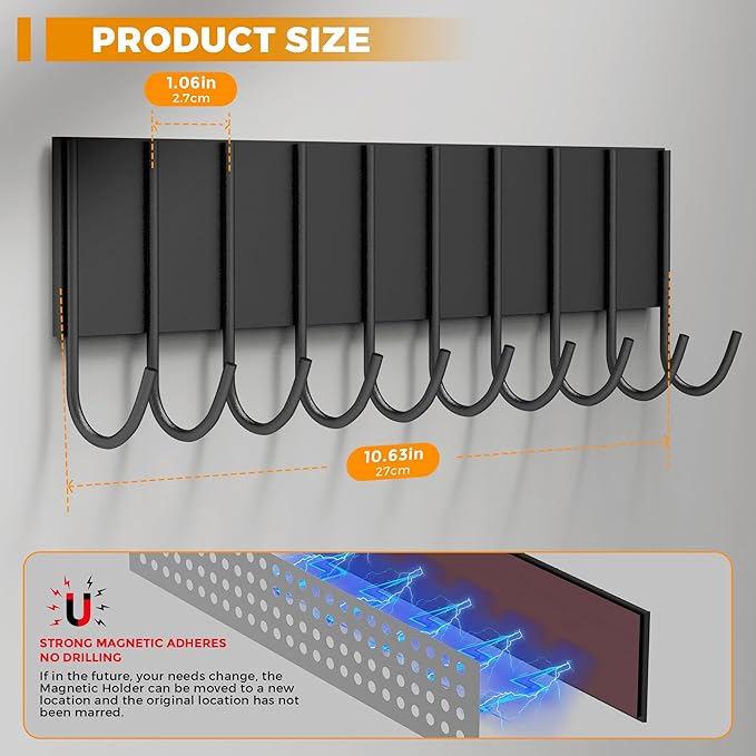 2Pcs Magnetic Key Holder For Fridge With 10 Hooks, Magnetic Utensil Holder For Wall, Strong Magnetic Key Hanger Hook Organizer, Magnent Key Rack For Kitchen Metal Door Grill Tool Coat Towel Purse