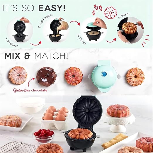 Cake Maker Lava Cake Maker Mini Donut Maker Waffle Maker Pancakes Maker Machine for Breakfast, Snacks, Desserts Non-stick Surface, Cake Machine, Double-sided Heating, Pink